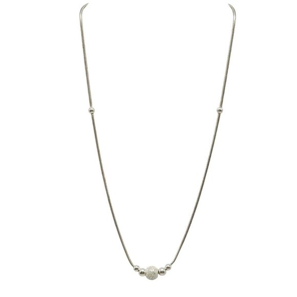 Sterling Silver Beaded Necklace With Textured Center Ball Smooth Accents Vintage - Picture 1 of 6